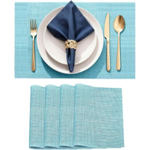 imageDurable Vinyl Placemats Set of 4 NonSlip for Dining Table Mat Heat Resistant Place Mats Washable AntiSlip PVC Easy to Clean Wipeable Premium Plastic Mats for Kitchen BeigeBlue