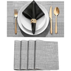 imageDurable Vinyl Placemats Set of 4 NonSlip for Dining Table Mat Heat Resistant Place Mats Washable AntiSlip PVC Easy to Clean Wipeable Premium Plastic Mats for Kitchen BeigeGray