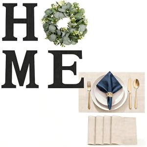 imageWood Home Sign with Artificial Eucalyptus Wreath for O Hanging Farmhouse and Durable Vinyl Placemats Set of 4 NonSlip for Dining Table Mat Heat Resistant Place Mats