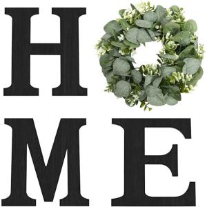 imageWooden Home Sign with Artificial Green Wreath for O Hanging Farmhouse Wall House Decor Wood Letters for Wall Art Rustic Home Decor Wall Decor for Living Room Kitchen Entryway BlackBlackEucalyptus