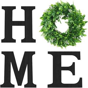 imageWooden Home Sign with Artificial Green Wreath for O Hanging Farmhouse Wall House Decor Wood Letters for Wall Art Rustic Home Decor Wall Decor for Living Room Kitchen Entryway BlackBlackGreen
