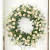 imagePinkpum 22 Inch Artificial Daisy Flower Wreath with Eucalyptus Leave Silk Flower White Berries Spring Summer Wreath for Front Door Wall Decor