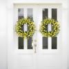 imagePinkpum 22 Inch Yelllow Daisy Eucalyptus Wreath Artificial Spring Summer Floral Wreath for Front Door Farmhouse Wedding Wall Window DecorYellow