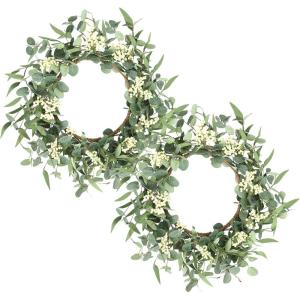 image:imagePinkpum 2 Pack Wreaths for Front Door 20 Christmas Eucalyptus Wreath Spring Summer Door Green Wreath for Home Porch Window Wall Farmhouse Home Decor Indoor Outdoor Summer All Seasons