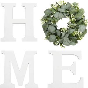 image:imageWood Home Sign with Artificial Eucalyptus Wreath for O Hanging Farmhouse Wall House Decor Wood Letters for Wall Art Rustic Home Decor Wall Decor for Living Room Kitchen Entryway WhiteWhiteeucalyptus