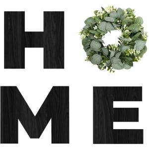 image:imageWood Home Sign with Artificial Eucalyptus Wreath for O Hanging Farmhouse Wall House Decor Wood Letters for Wall Art Rustic Home Decor Wall Decor for Living Room Kitchen Entryway WhiteBlackeucalyptus