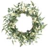 image:imagePinkpum 20 Eucalyptus Wreath 6FT Flower 17 Artificial Silk Flowers Set 9 for Front Door White Floral Fireplace Table Hanging Porch Wall Home Decor Farmhouse Indoor Outdoor Summer Spring GarlandWhite