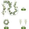 image:imagePinkpum 20 Eucalyptus Wreath 6FT Flower 17 Artificial Silk Flowers Set 9 for Front Door White Floral Fireplace Table Hanging Porch Wall Home Decor Farmhouse Indoor Outdoor Summer Spring GarlandWhite Set 1