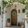 image:imagePinkpum 20 Eucalyptus Wreath 6FT Flower 17 Artificial Silk Flowers Set 9 for Front Door White Floral Fireplace Table Hanging Porch Wall Home Decor Farmhouse Indoor Outdoor Summer Spring GarlandDeep Green