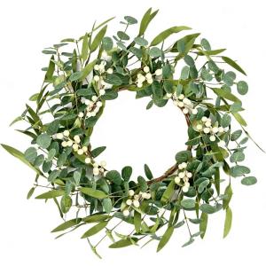 image:imagePinkpum 20 Eucalyptus Wreath 6FT Flower 17 Artificial Silk Flowers Set 9 for Front Door White Floral Fireplace Table Hanging Porch Wall Home Decor Farmhouse Indoor Outdoor Summer Spring GarlandDeep Green