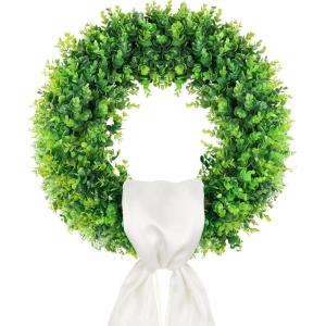 image:imagePinkpum 20 Eucalyptus Wreath 6FT Flower 17 Artificial Silk Flowers Set 9 for Front Door White Floral Fireplace Table Hanging Porch Wall Home Decor Farmhouse Indoor Outdoor Summer Spring GarlandDark Green