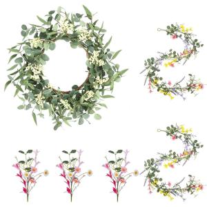 image:imagePinkpum 20 Eucalyptus Wreath 6FT Flower 17 Artificial Silk Flowers Set 9 for Front Door White Floral Fireplace Table Hanging Porch Wall Home Decor Farmhouse Indoor Outdoor Summer Spring GarlandWhite Set 2