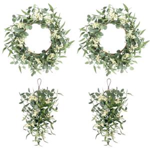 image:imagePinkpum 20 Eucalyptus Wreath 6FT Flower 17 Artificial Silk Flowers Set 9 for Front Door White Floral Fireplace Table Hanging Porch Wall Home Decor Farmhouse Indoor Outdoor Summer Spring GarlandWhite Set 5
