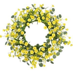 image:imagePinkpum 20 Eucalyptus Wreath 6FT Flower 17 Artificial Silk Flowers Set 9 for Front Door White Floral Fireplace Table Hanging Porch Wall Home Decor Farmhouse Indoor Outdoor Summer Spring GarlandYellow