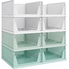 image:imagePinkpum Green Boy Closet Organizers and Storage Stackable Plastic Drawer Basket for Clothing Stackable Storage Bins Shelf Storage Container for Rv Closet Wardrobe Bedroom Bathroom Playroom Man 6 PackWhitegreen