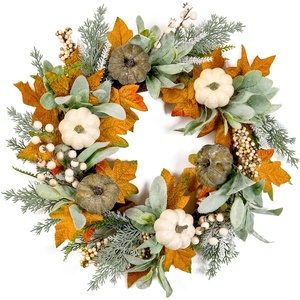 image:image20 Fall Wreath Autumn Wreath Thanksgiving Artificial Pumpkin Wall Decor Frount Door Farmhouse Home Porch Outdoor Indoor Holiday Harvest Decor Lambs Ear