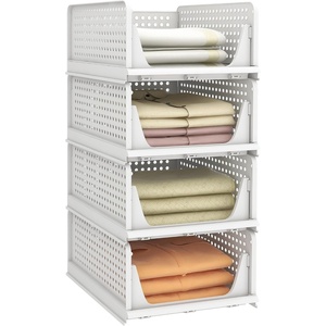 image:imagePinkpum Green Boy Closet Organizers and Storage Stackable Plastic Drawer Basket for Clothing Stackable Storage Bins Shelf Storage Container for Rv Closet Wardrobe Bedroom Bathroom Playroom Man 6 PackWhite