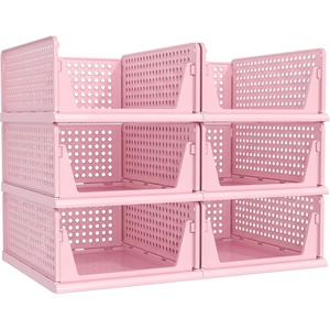 image:imagePinkpum Green Boy Closet Organizers and Storage Stackable Plastic Drawer Basket for Clothing Stackable Storage Bins Shelf Storage Container for Rv Closet Wardrobe Bedroom Bathroom Playroom Man 6 PackLight Pink