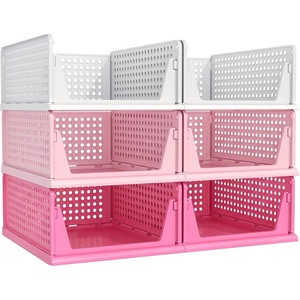 image:imagePinkpum Green Boy Closet Organizers and Storage Stackable Plastic Drawer Basket for Clothing Stackable Storage Bins Shelf Storage Container for Rv Closet Wardrobe Bedroom Bathroom Playroom Man 6 PackWhitepink