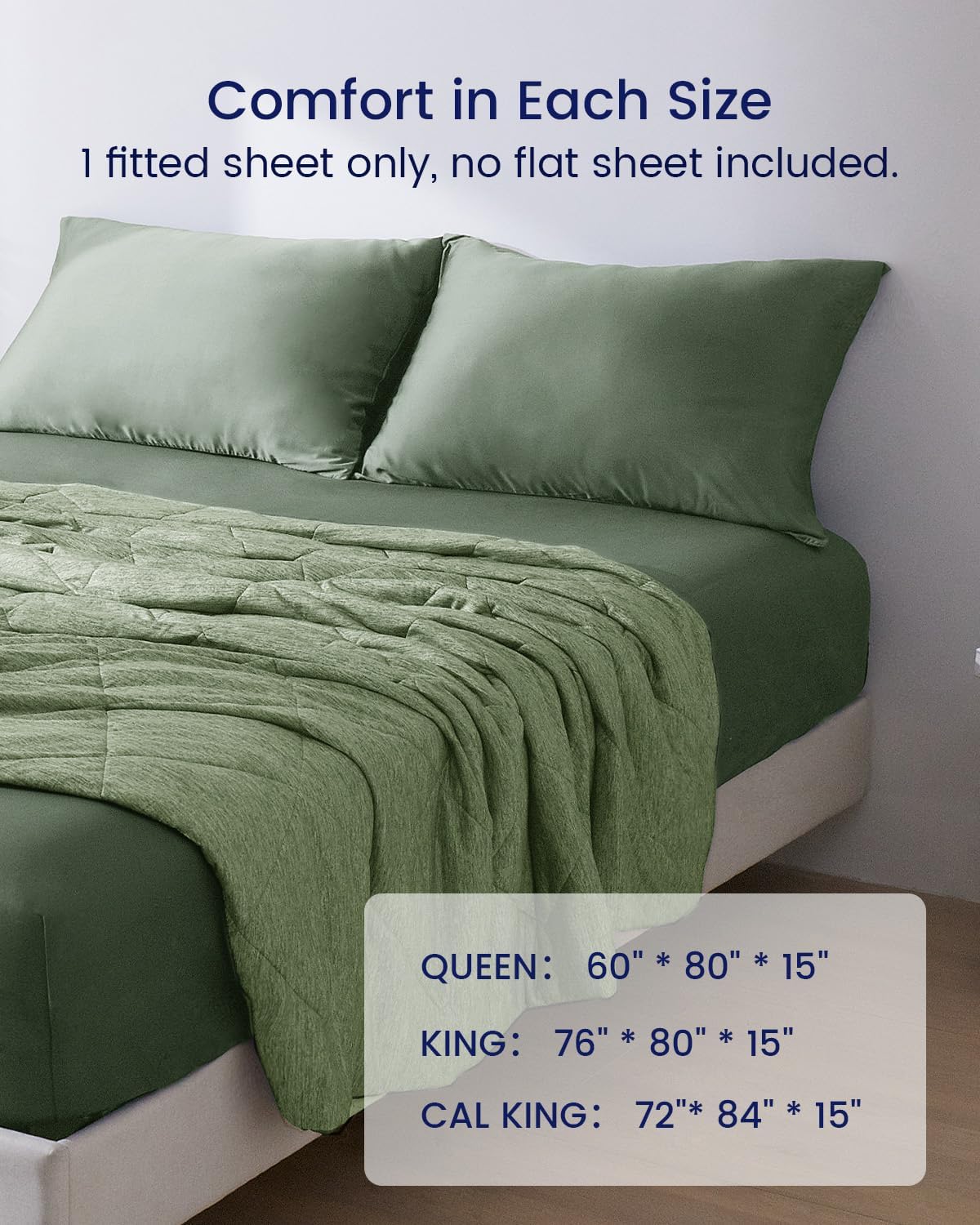 ZonLi 100 Rayon Derived from Bamboo Cooling Fitted Sheet King Size for Hot Sleeper 76quotx80quot Blue AshesAurora Green