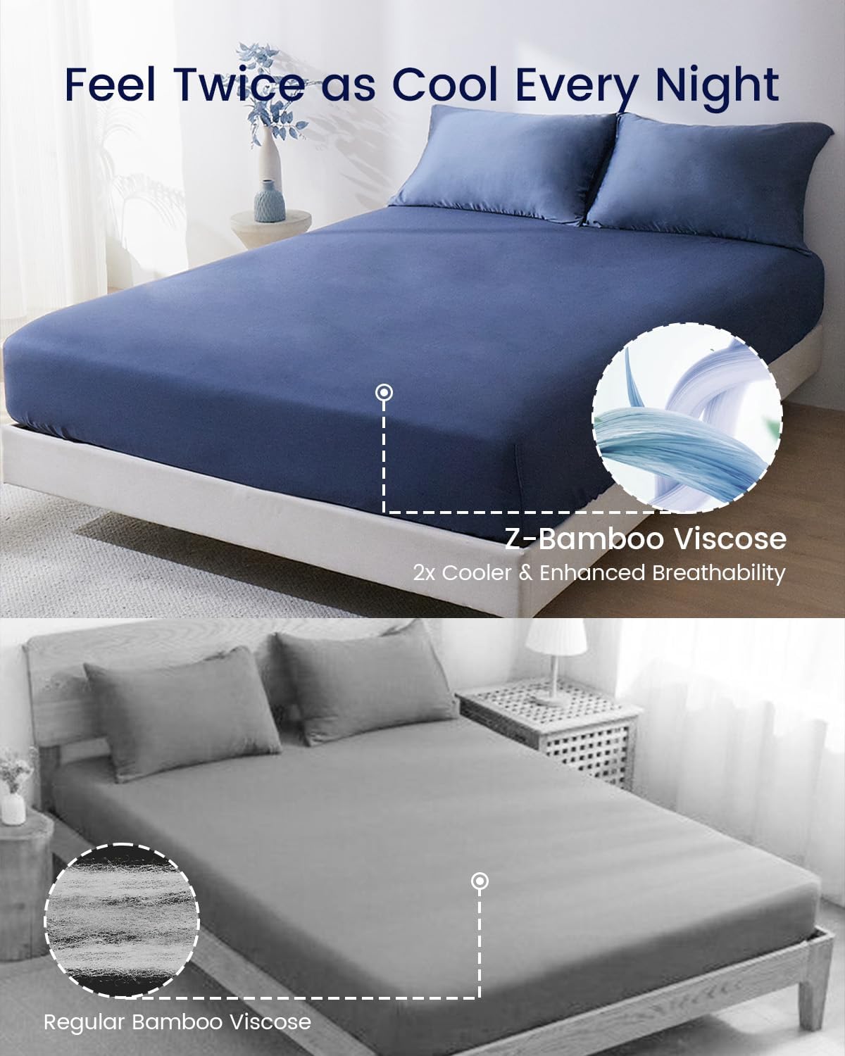 ZonLi 100 Rayon Derived from Bamboo Cooling Fitted Sheet King Size for Hot Sleeper 76quotx80quot Blue AshesBlue Ashes