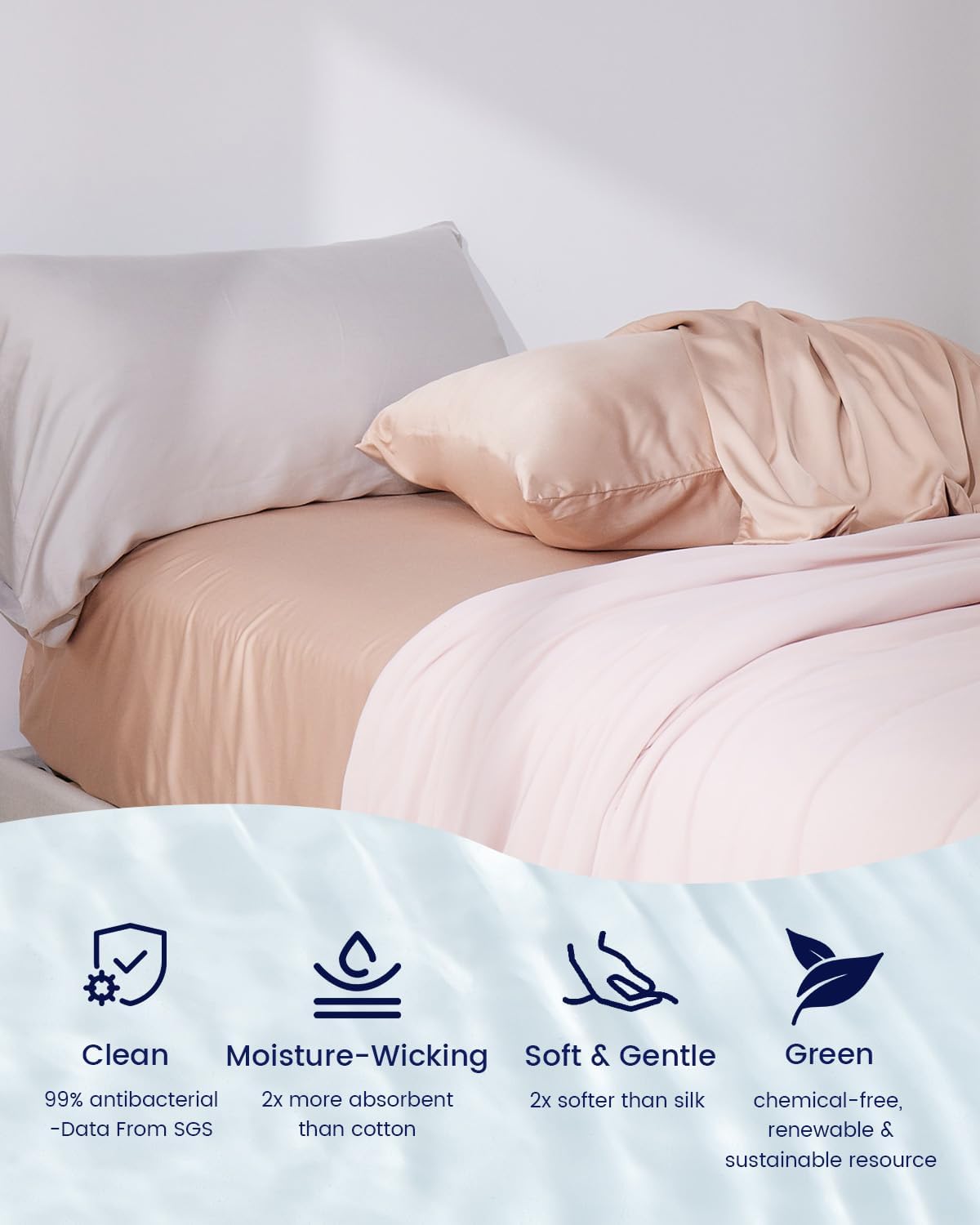 ZonLi 100 Rayon Derived from Bamboo Cooling Fitted Sheet King Size for Hot Sleeper 76quotx80quot Blue AshesCameo Rose