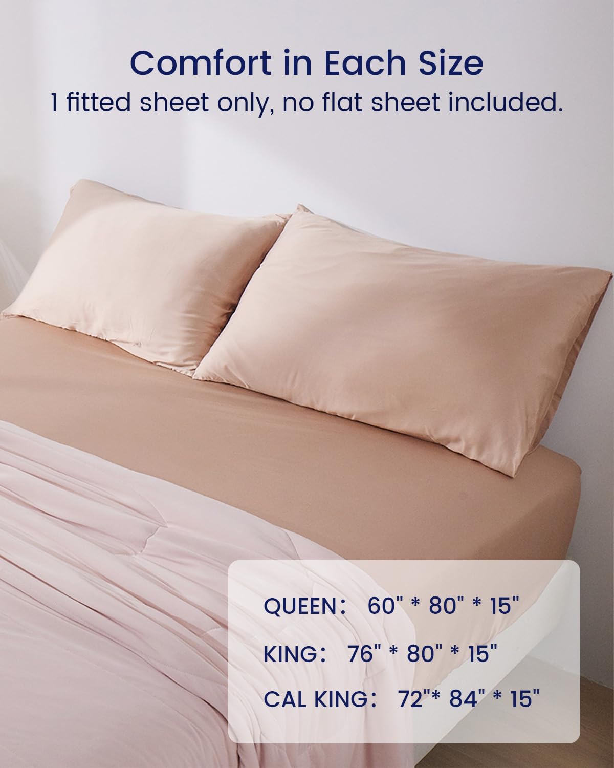 ZonLi 100 Rayon Derived from Bamboo Cooling Fitted Sheet King Size for Hot Sleeper 76quotx80quot Blue AshesCameo Rose