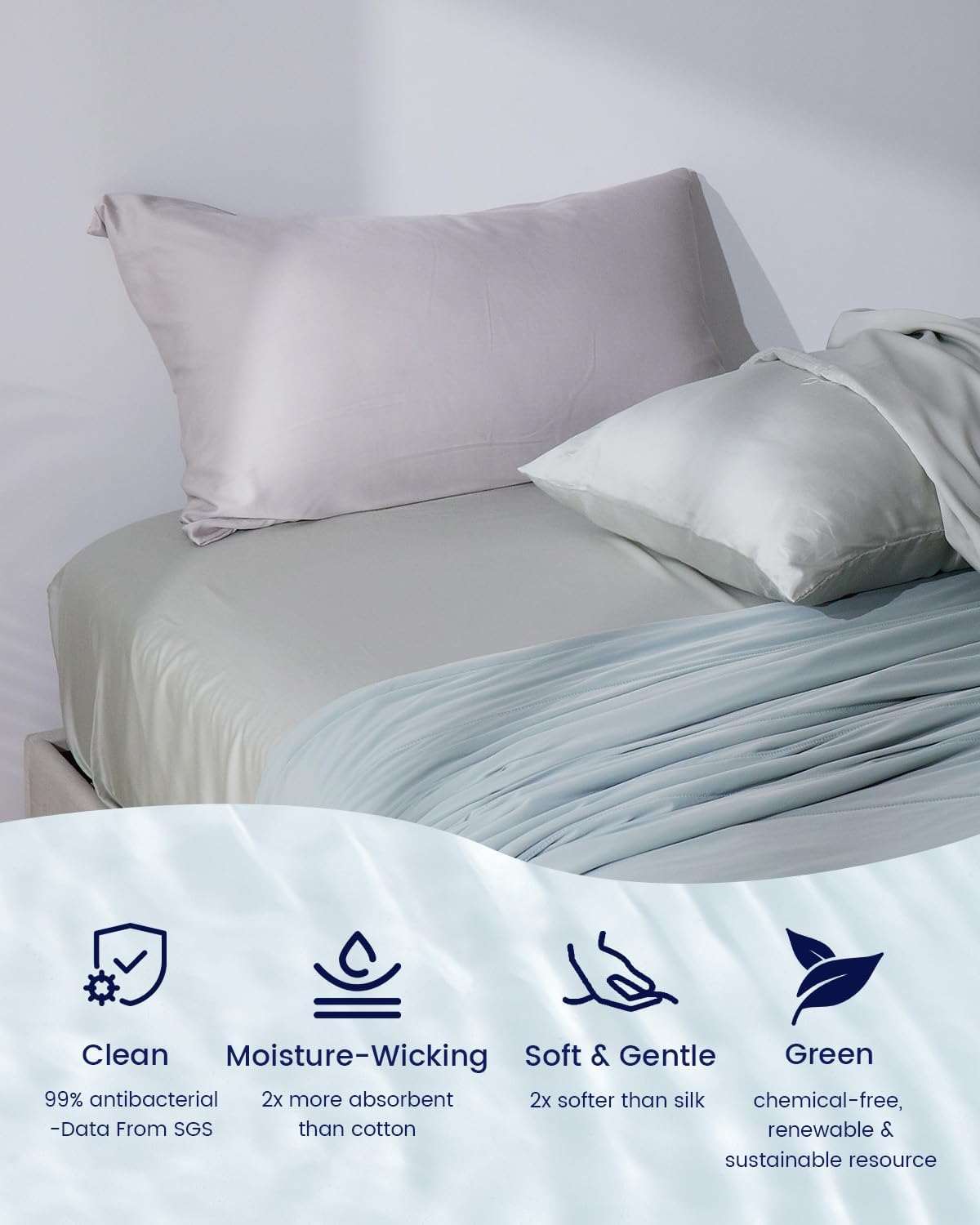 ZonLi 100 Rayon Derived from Bamboo Cooling Fitted Sheet King Size for Hot Sleeper 76quotx80quot Blue AshesIceberg Green