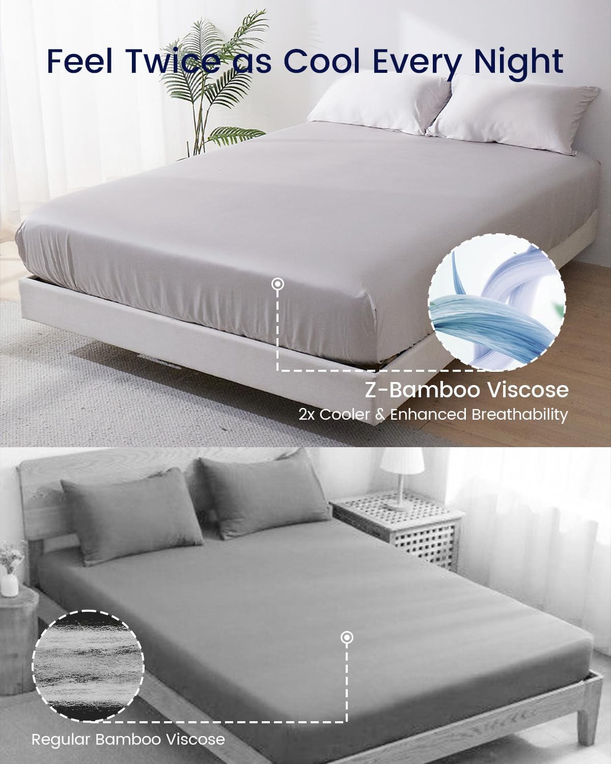 ZonLi 100 Rayon Derived from Bamboo Cooling Fitted Sheet King Size for Hot Sleeper 76quotx80quot Blue AshesMisty Gray