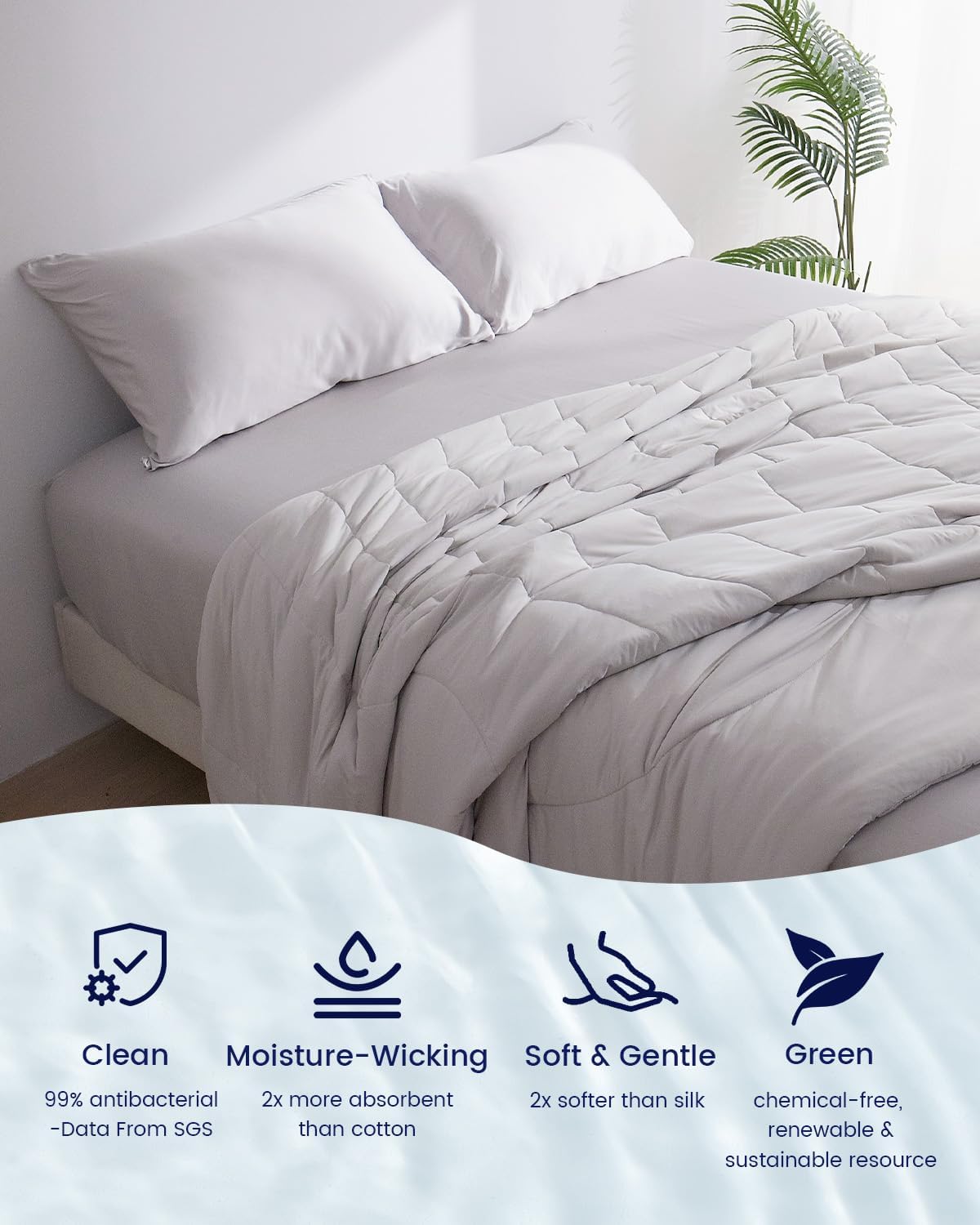 ZonLi 100 Rayon Derived from Bamboo Cooling Fitted Sheet King Size for Hot Sleeper 76quotx80quot Blue AshesMisty Gray