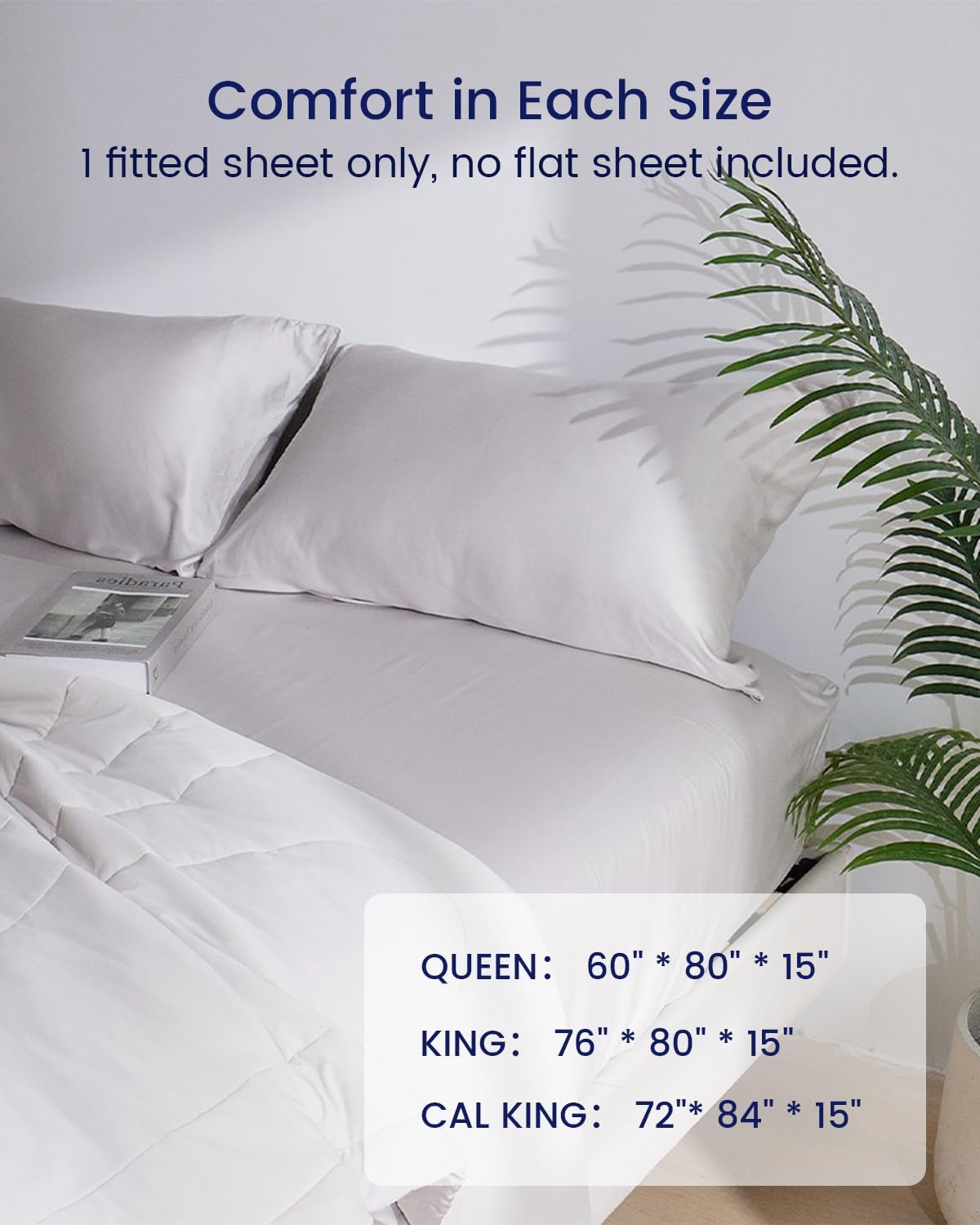 ZonLi 100 Rayon Derived from Bamboo Cooling Fitted Sheet King Size for Hot Sleeper 76quotx80quot Blue AshesMisty Gray