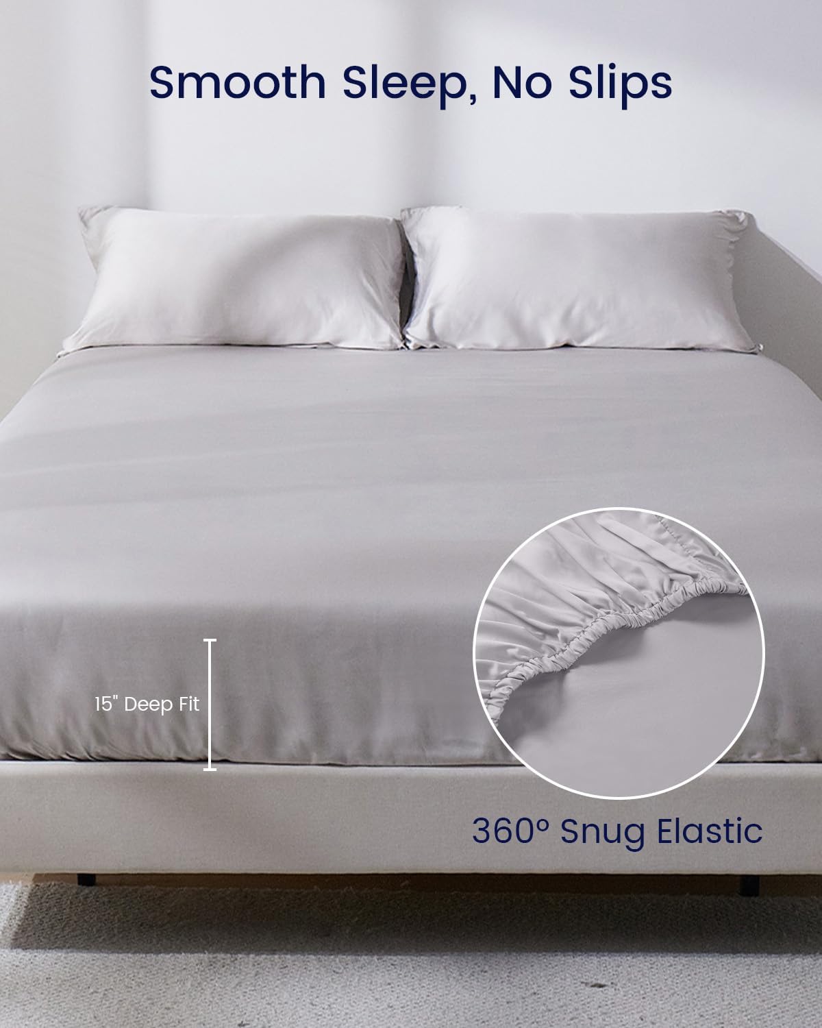 ZonLi 100 Rayon Derived from Bamboo Cooling Fitted Sheet King Size for Hot Sleeper 76quotx80quot Blue AshesMisty Gray