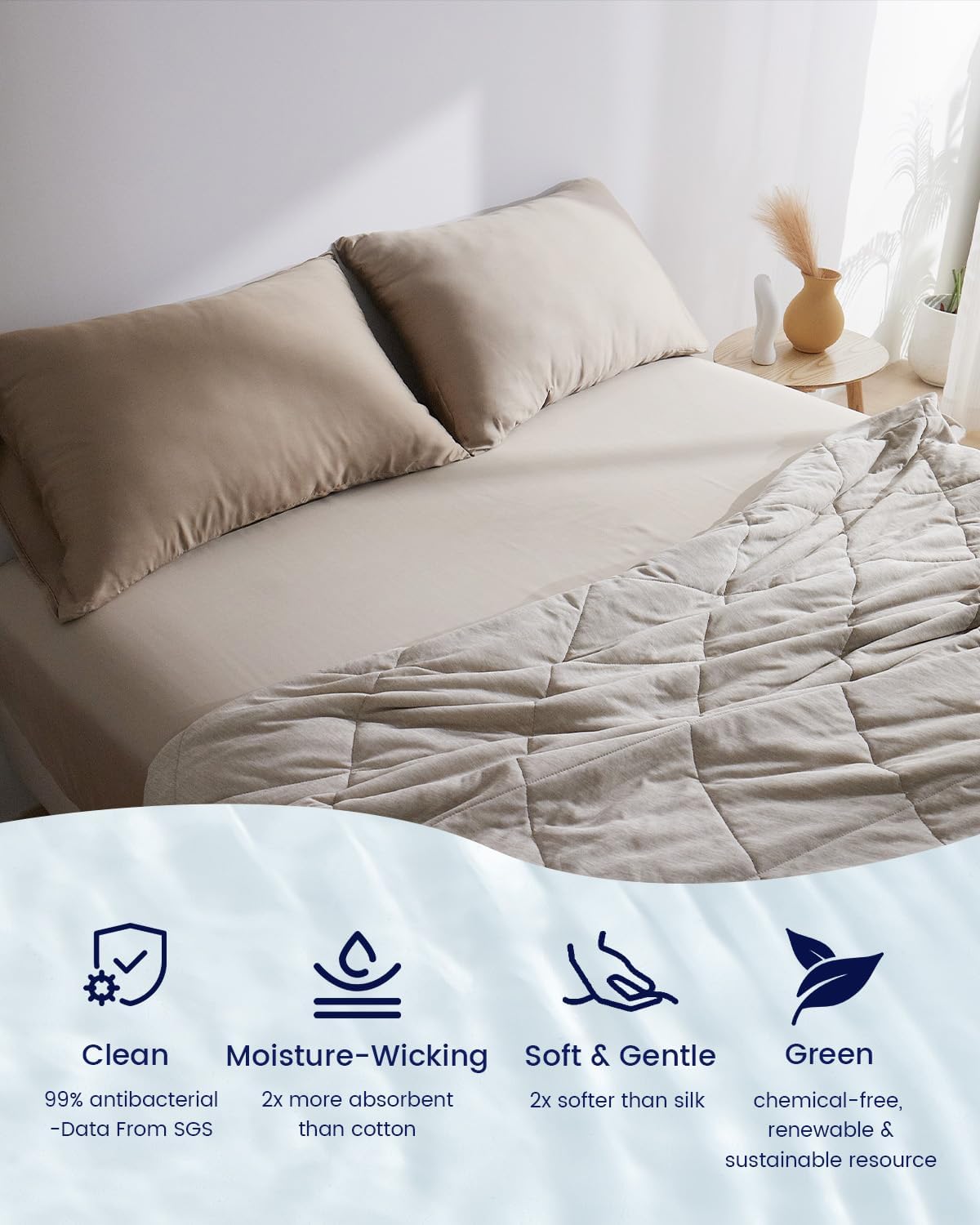 ZonLi 100 Rayon Derived from Bamboo Cooling Fitted Sheet King Size for Hot Sleeper 76quotx80quot Blue AshesRustic Brown