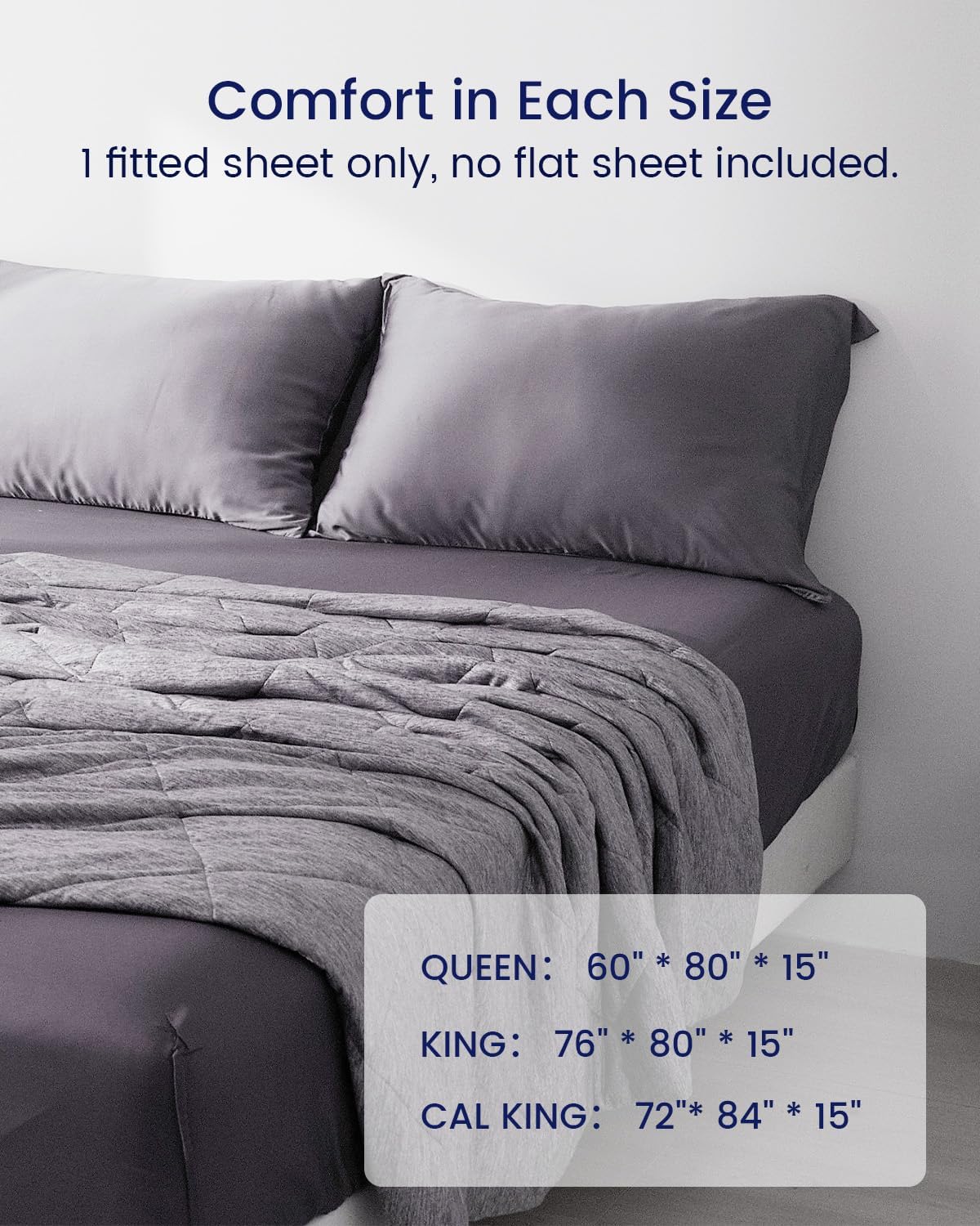 ZonLi 100 Rayon Derived from Bamboo Cooling Fitted Sheet King Size for Hot Sleeper 76quotx80quot Blue AshesSierra Gray