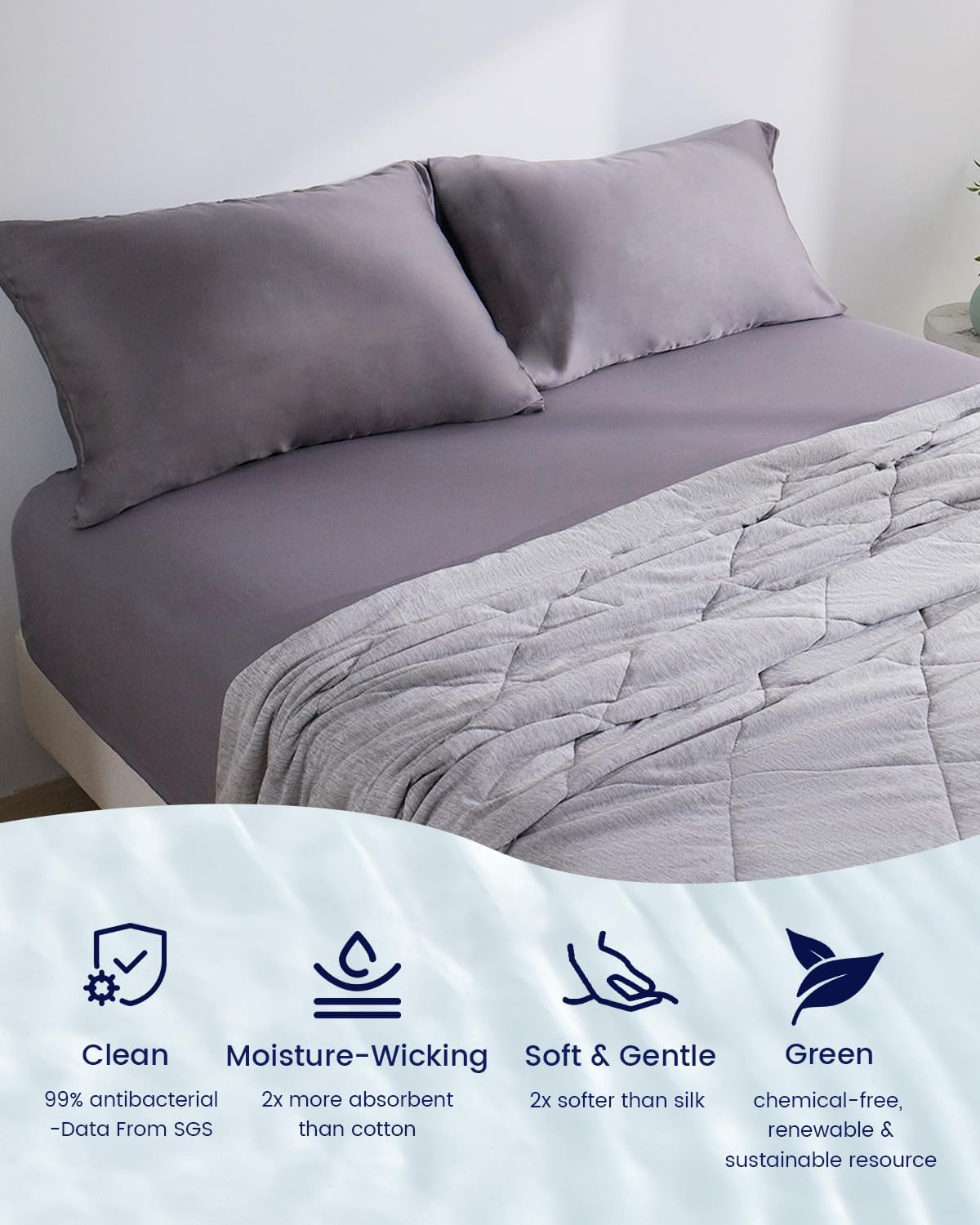 ZonLi 100 Rayon Derived from Bamboo Cooling Fitted Sheet King Size for Hot Sleeper 76quotx80quot Blue AshesSierra Gray