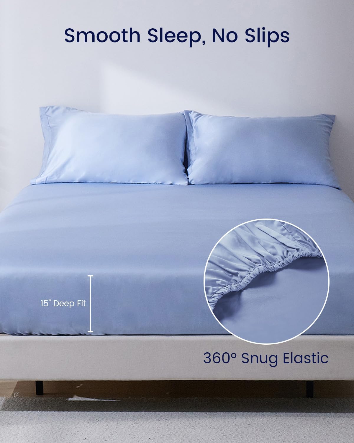 ZonLi 100 Rayon Derived from Bamboo Cooling Fitted Sheet King Size for Hot Sleeper 76quotx80quot Blue AshesSkyway Blue
