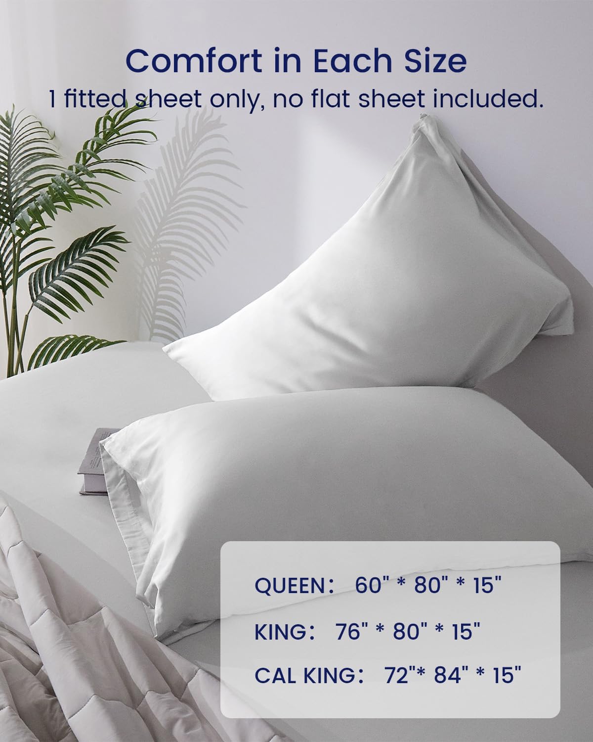 ZonLi 100 Rayon Derived from Bamboo Cooling Fitted Sheet King Size for Hot Sleeper 76quotx80quot Blue AshesSnow White