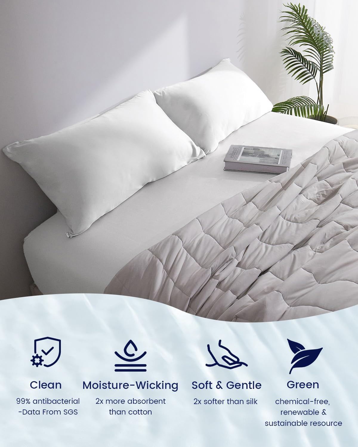 ZonLi 100 Rayon Derived from Bamboo Cooling Fitted Sheet King Size for Hot Sleeper 76quotx80quot Blue AshesSnow White