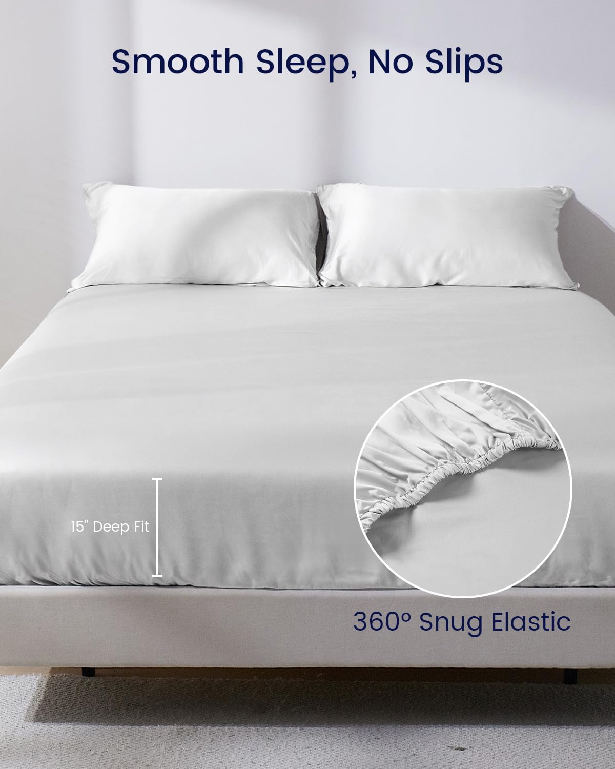 ZonLi 100 Rayon Derived from Bamboo Cooling Fitted Sheet King Size for Hot Sleeper 76quotx80quot Blue AshesSnow White