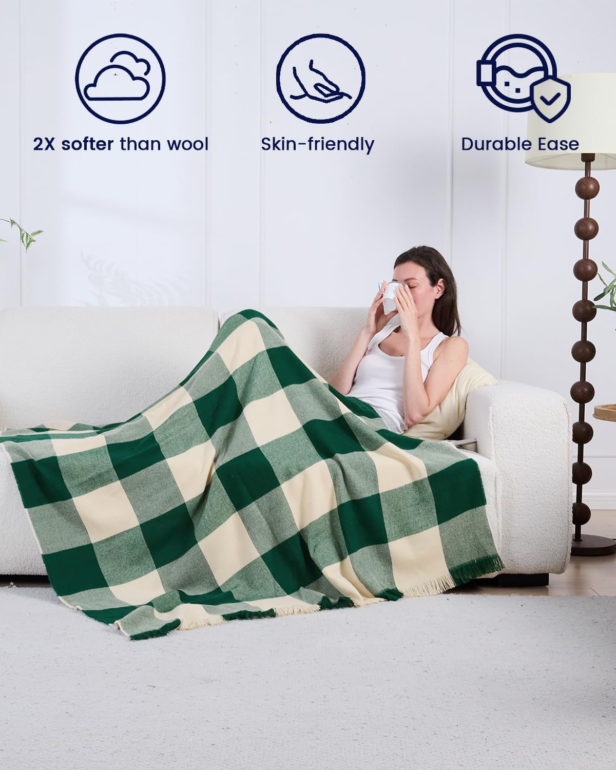 ZonLi Brown Throw Blanket 50quot x 60quot Fall Decorative Classic Blankets with Tassel for Couch Bed Sofa Chair Outdoor Cozy Warm Lightweight Blankets BrownGreen Checkered