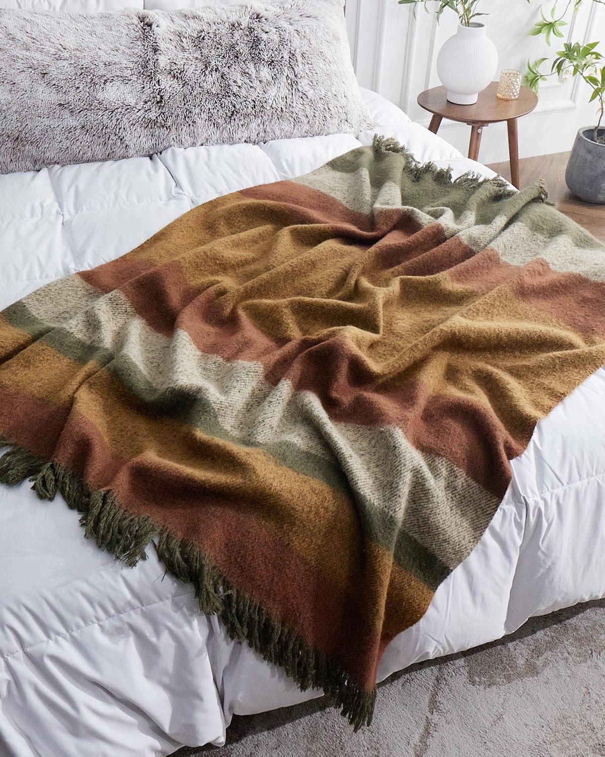 ZonLi Brown Throw Blanket 50quot x 60quot Fall Decorative Classic Blankets with Tassel for Couch Bed Sofa Chair Outdoor Cozy Warm Lightweight Blankets BrownBrown Yellow