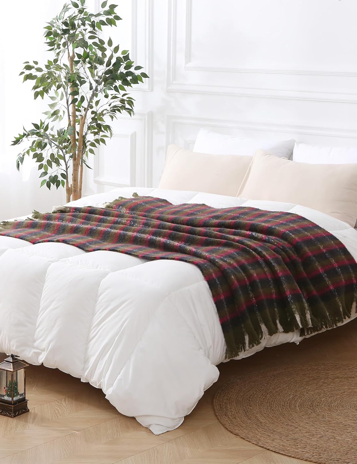 ZonLi Brown Throw Blanket 50quot x 60quot Fall Decorative Classic Blankets with Tassel for Couch Bed Sofa Chair Outdoor Cozy Warm Lightweight Blankets BrownChristmas Green