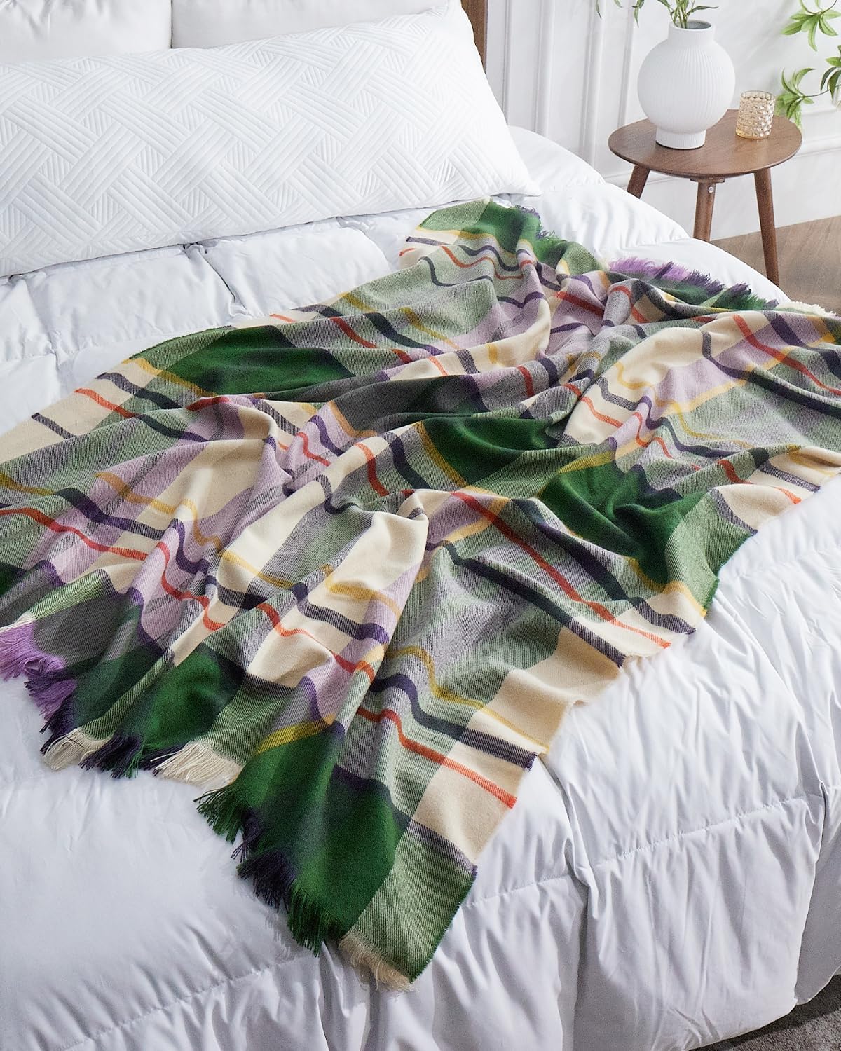 ZonLi Brown Throw Blanket 50quot x 60quot Fall Decorative Classic Blankets with Tassel for Couch Bed Sofa Chair Outdoor Cozy Warm Lightweight Blankets BrownGreen  Purple