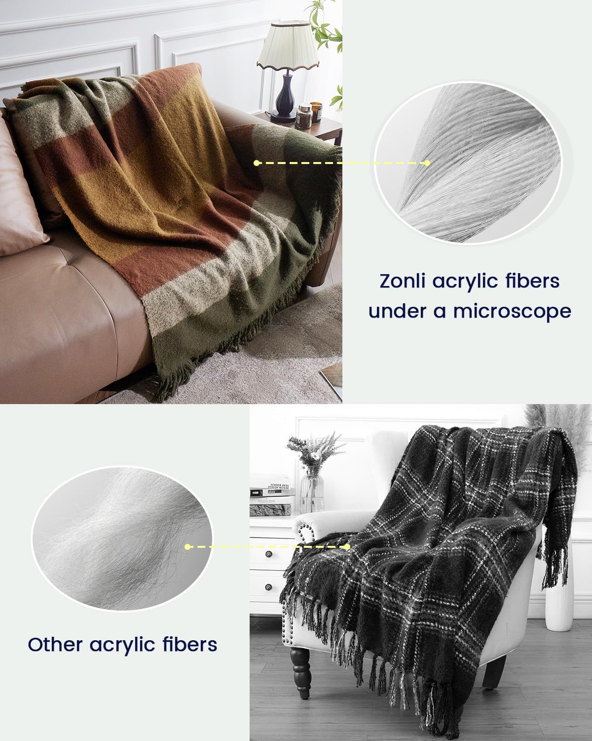 ZonLi Brown Throw Blanket 50quot x 60quot Fall Decorative Classic Blankets with Tassel for Couch Bed Sofa Chair Outdoor Cozy Warm Lightweight Blankets BrownBrown Yellow