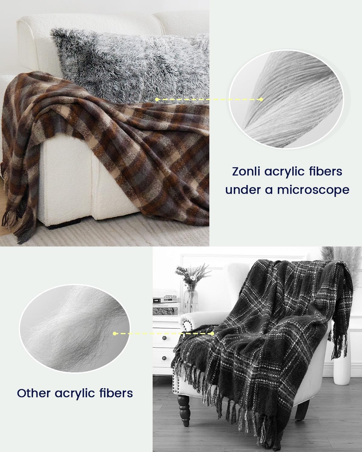 ZonLi Brown Throw Blanket 50quot x 60quot Fall Decorative Classic Blankets with Tassel for Couch Bed Sofa Chair Outdoor Cozy Warm Lightweight Blankets BrownBrown