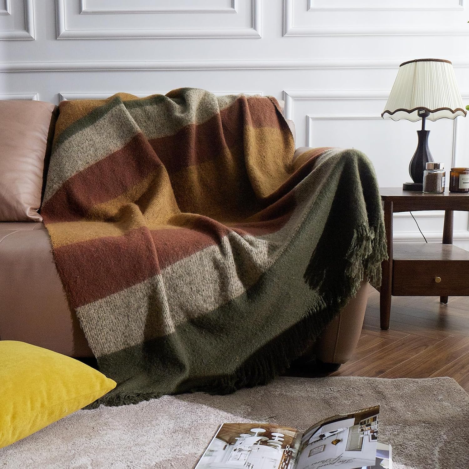 ZonLi Brown Throw Blanket 50quot x 60quot Fall Decorative Classic Blankets with Tassel for Couch Bed Sofa Chair Outdoor Cozy Warm Lightweight Blankets BrownBrown Yellow
