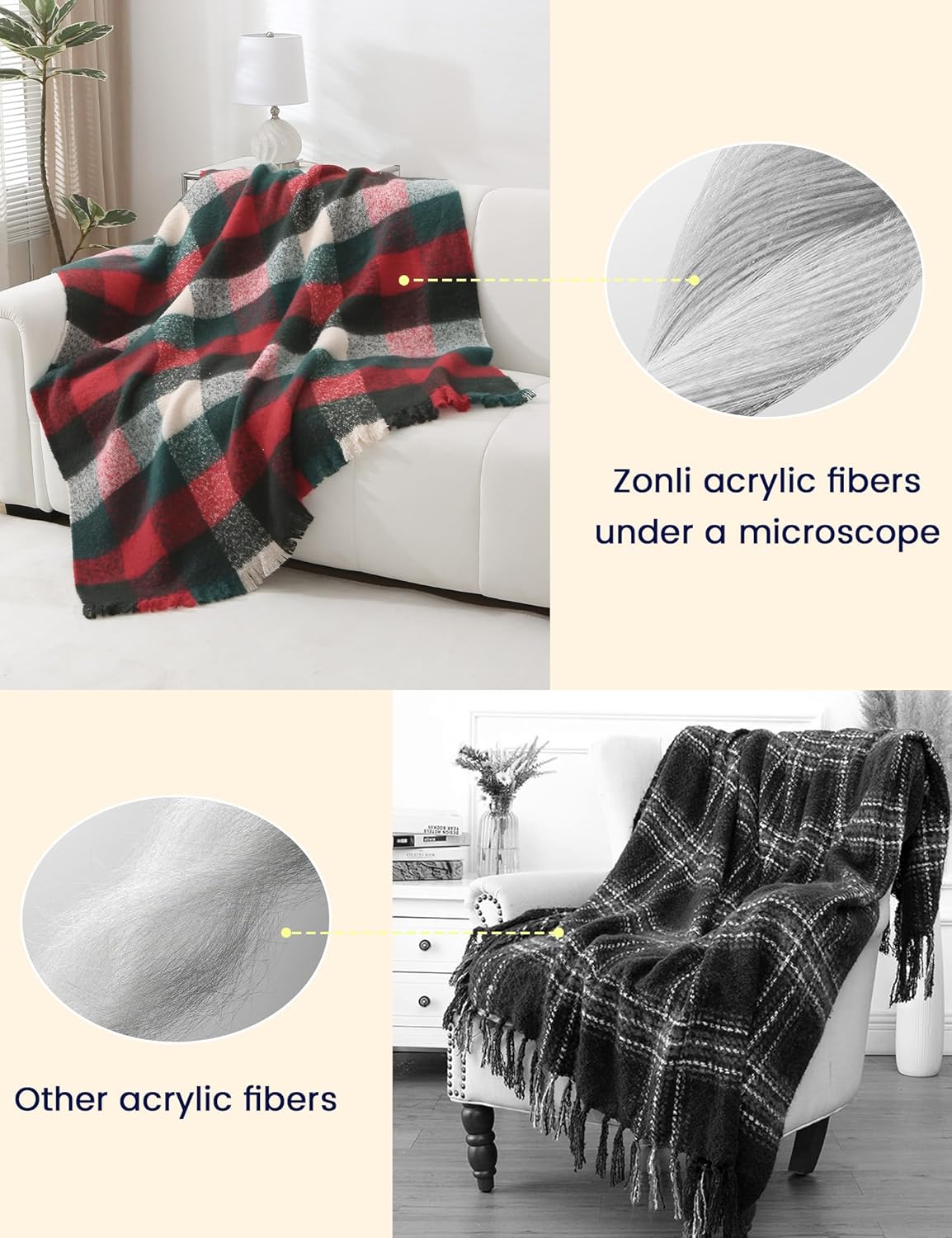 ZonLi Brown Throw Blanket 50quot x 60quot Fall Decorative Classic Blankets with Tassel for Couch Bed Sofa Chair Outdoor Cozy Warm Lightweight Blankets BrownChristmas Red