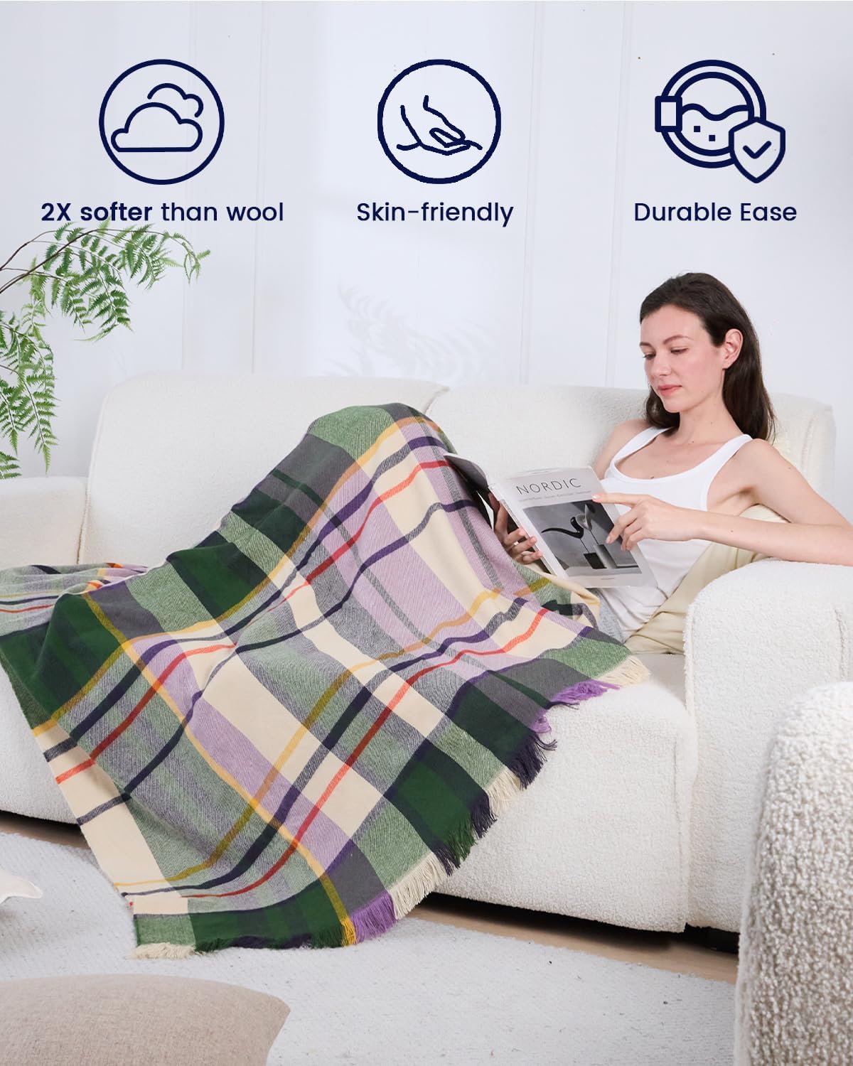 ZonLi Brown Throw Blanket 50quot x 60quot Fall Decorative Classic Blankets with Tassel for Couch Bed Sofa Chair Outdoor Cozy Warm Lightweight Blankets BrownGreen  Purple