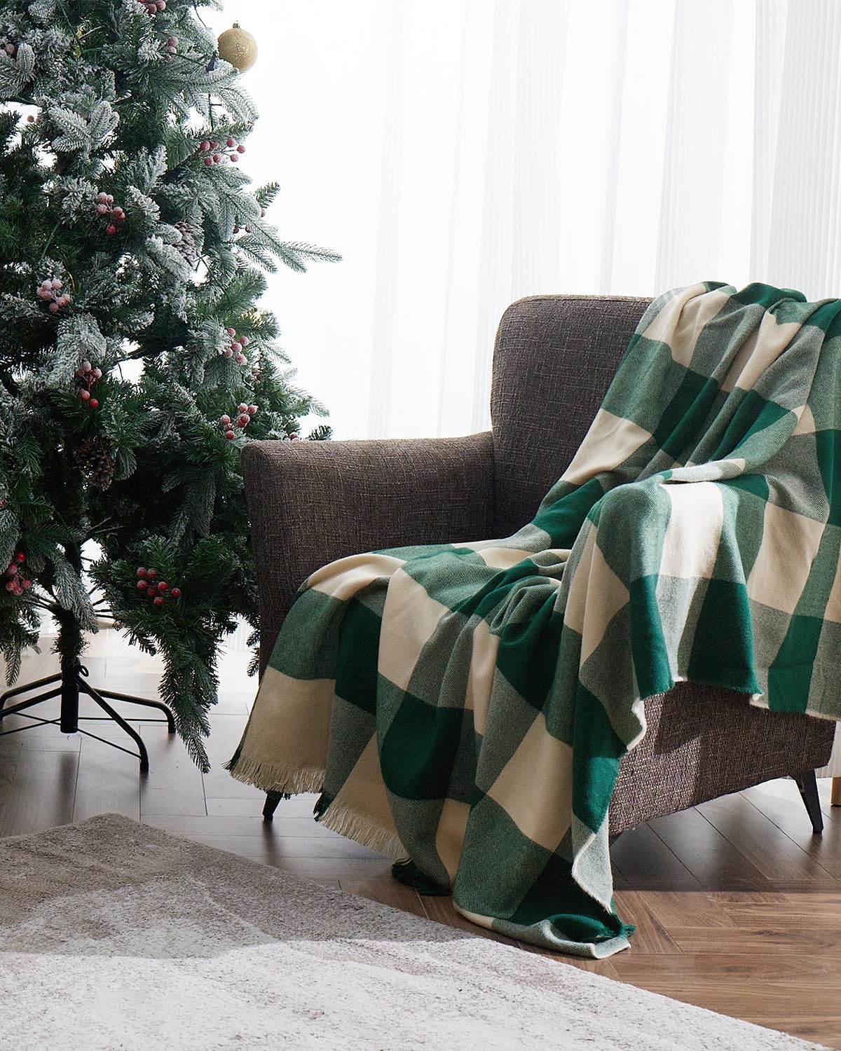 ZonLi Brown Throw Blanket 50quot x 60quot Fall Decorative Classic Blankets with Tassel for Couch Bed Sofa Chair Outdoor Cozy Warm Lightweight Blankets BrownGreen Checkered