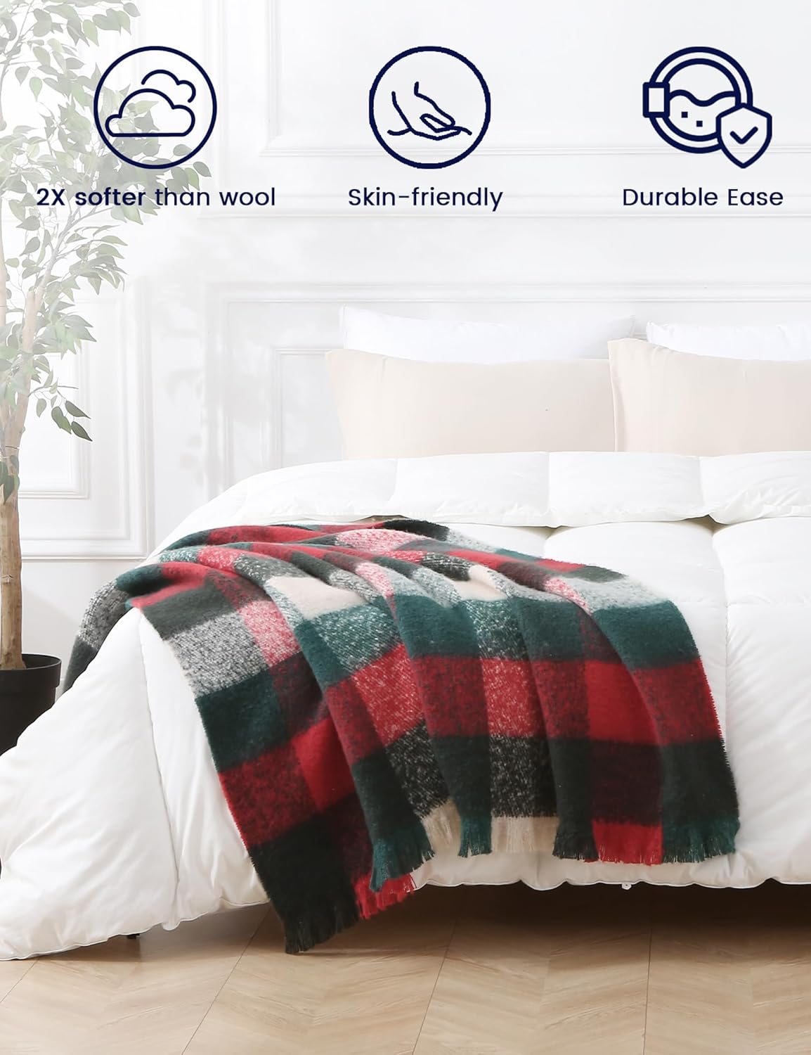 ZonLi Brown Throw Blanket 50quot x 60quot Fall Decorative Classic Blankets with Tassel for Couch Bed Sofa Chair Outdoor Cozy Warm Lightweight Blankets BrownChristmas Red
